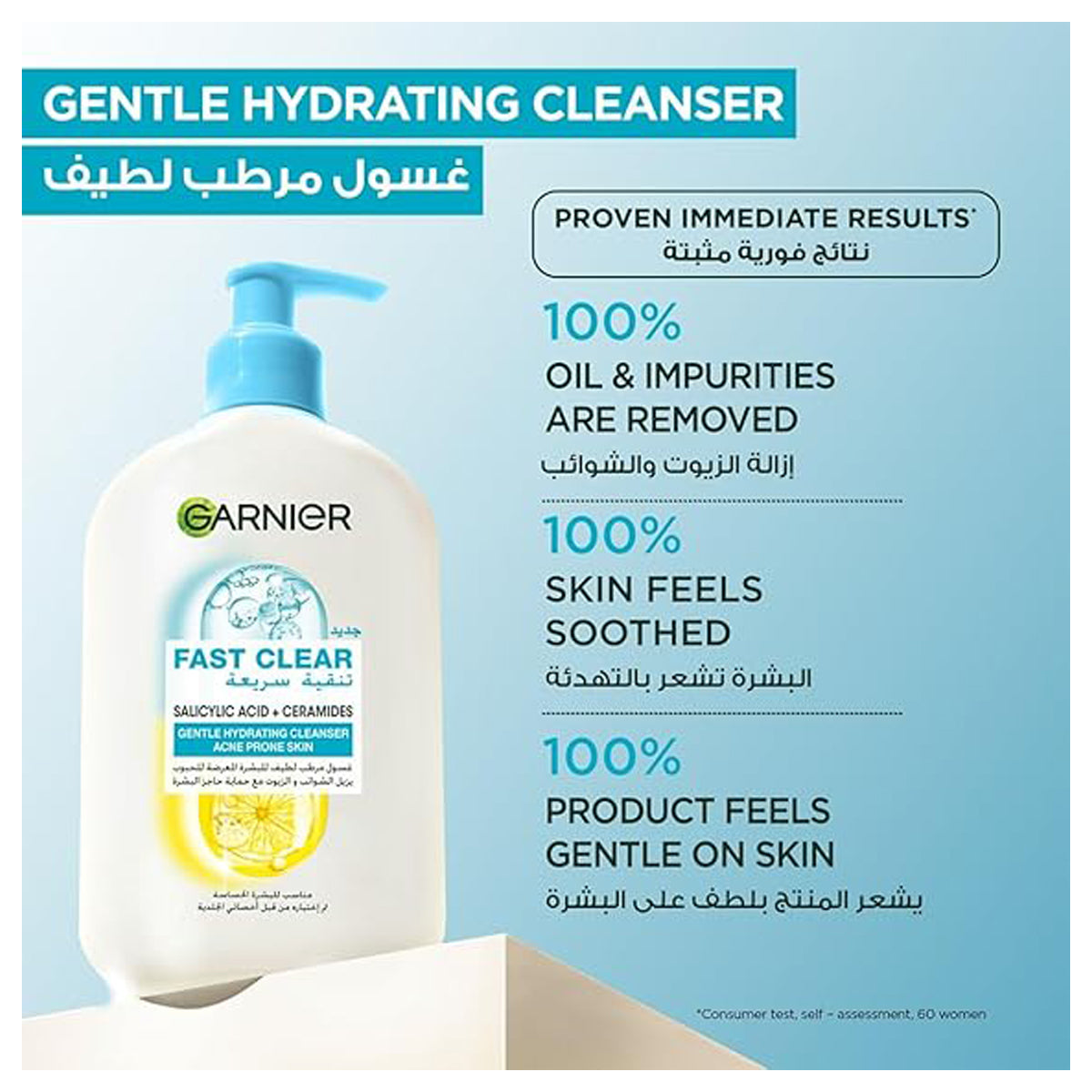 Garnier Fast Clear Gentle Cleanser Deep Hydrating Face Wash for Acne Prone Skin 250ml